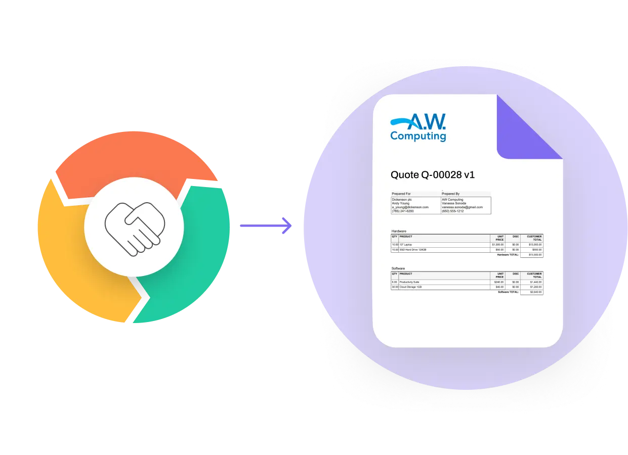 handshake icon next to a quote illustration