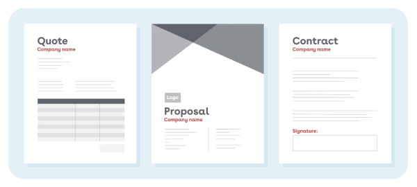 Graphic showing quote, proposal, and contract documents