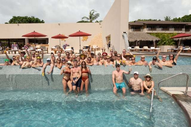The Conga team gather at the pool