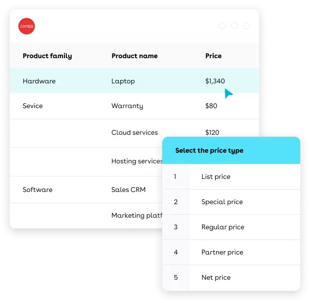 CPQ user interface pulling from variables to generate an accurate quote