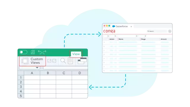 Graphic showing a two-way data flow between Excel and Salesforce