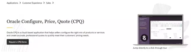 Oracle CPQ solution page.