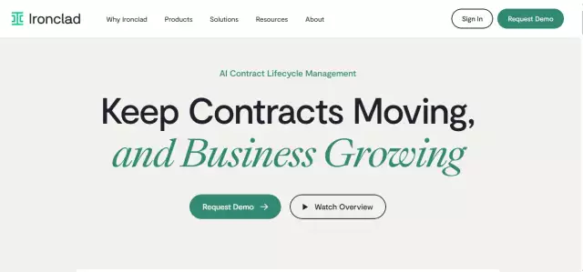 Ironclad AI contract management tool homepage.