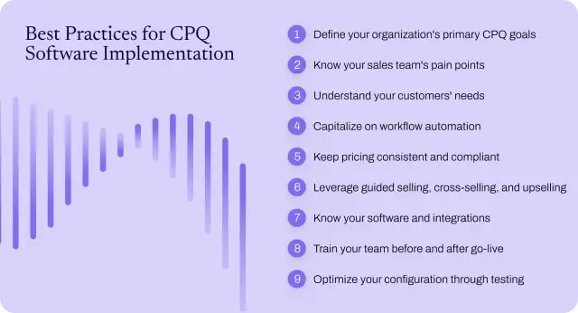 Diagram showing the nine key components of successful CPQ software implementation