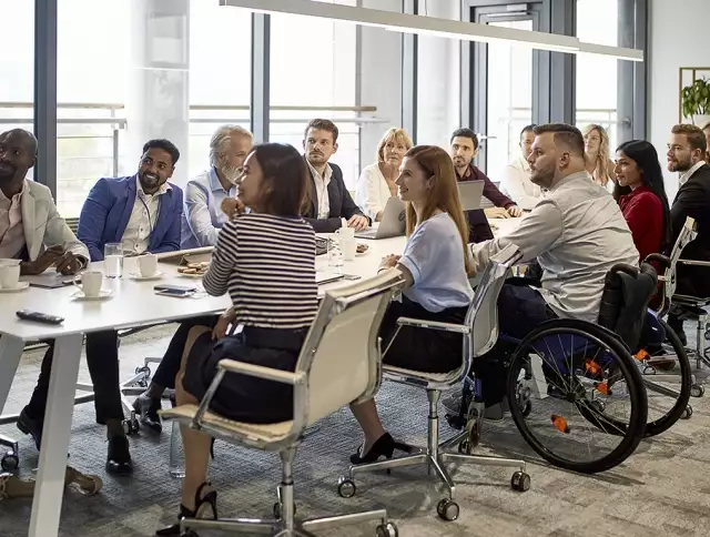 Coworkers meeting in a conference room