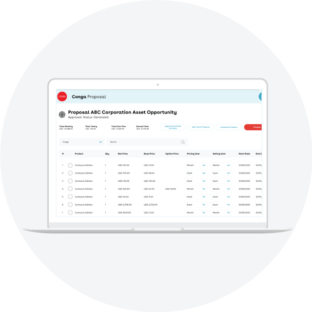 CPQ Product Screen Shot