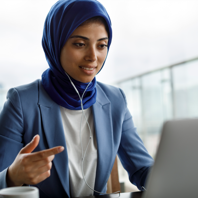 Woman talking on a video call