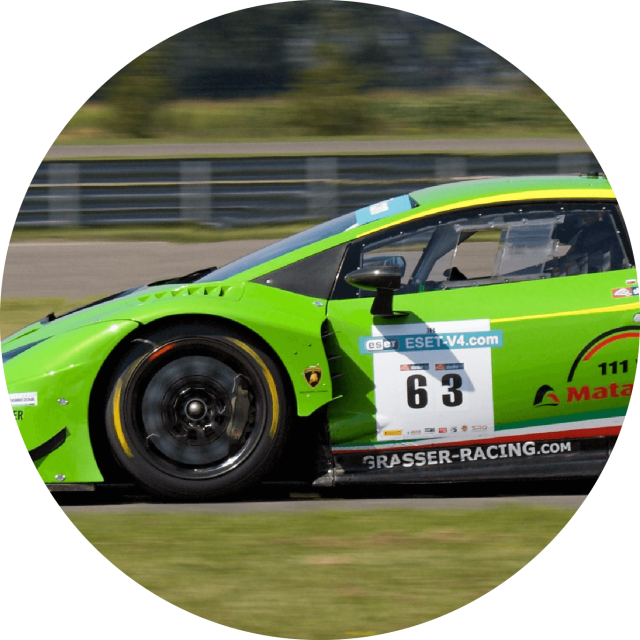 Green race car on a track