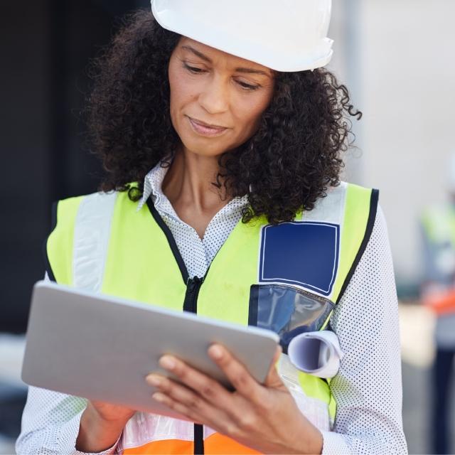 Construction woman looking at tablet
