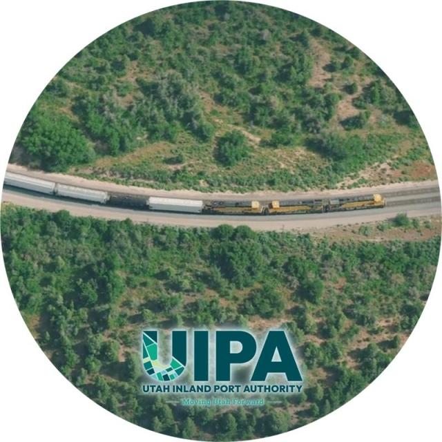 Utah Inland Port Authority logo and train graphic
