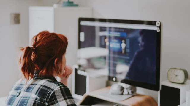 Woman working at home computer