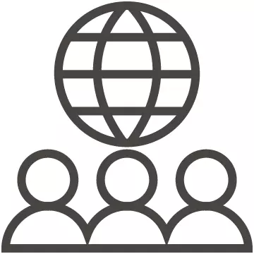 people standing under globe icon