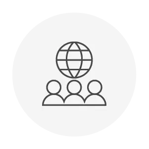 Three people under a globe icon