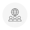 Three people under a globe icon